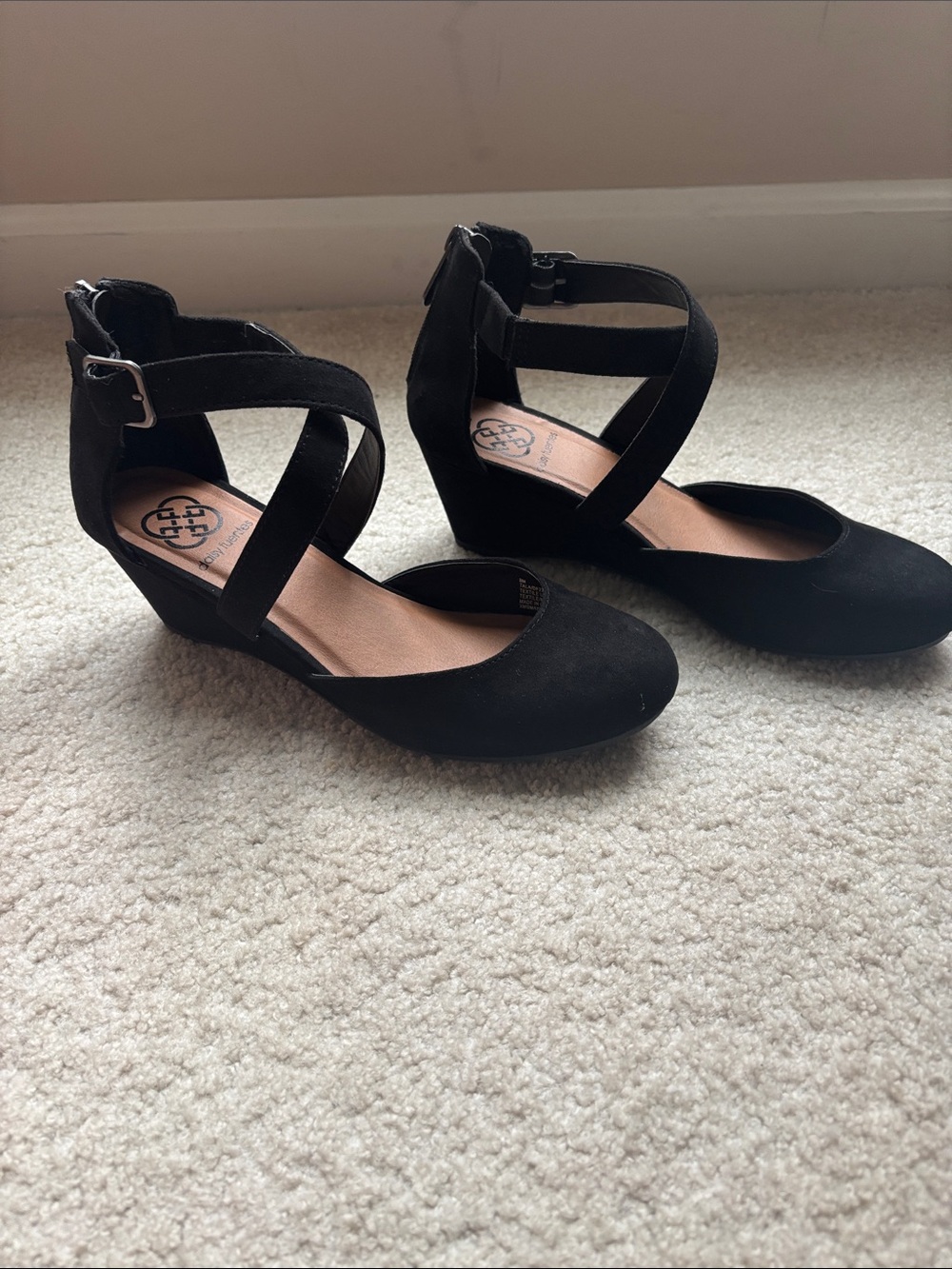 Black Crisscross Ankle Strap Wedges - Women Shoes